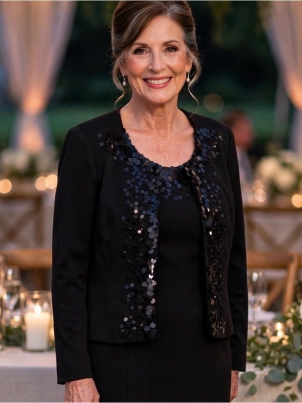 Charter Club Black "Mother Of The Bride" Jacket Sequin Trim size Medium